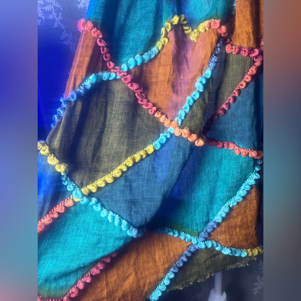 Boho Multicolor Patchwork Scarf Textured Lightwei… - image 2